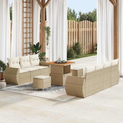 vidaXL Set de canapele pentru grădină cu pernă 10 pcs bej și crem foto