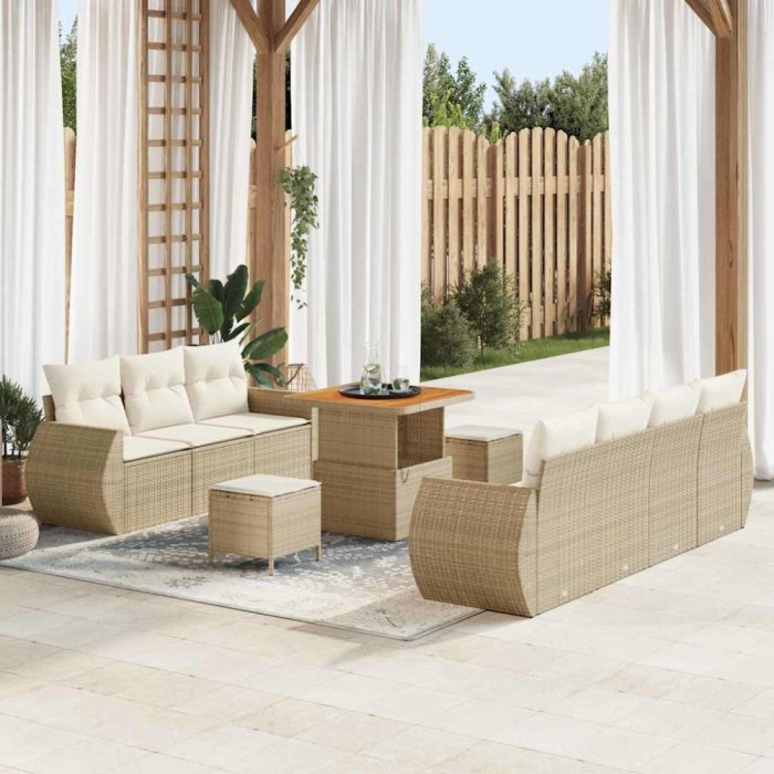 vidaXL Set de canapele pentru grădină cu pernă 10 pcs bej și crem