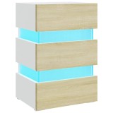 Cumpara ieftin Noptiera cu LED, alb/stejar sonoma, 45x35x67 cm, lemn prelucrat