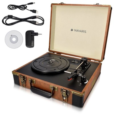 Pick-up Retro Case Navaris, Record Player, Difuzoare integrate, RCA, 3.5mm, AUX, USB port pentru PC, 3 viteze, 45272.01 foto