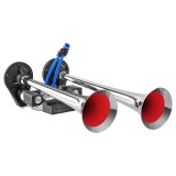 Claxon Bitonal 24V 125dB Cromat SEGER, 2 Goarne, Sistem Aer Compresat, 34cm, 30cm