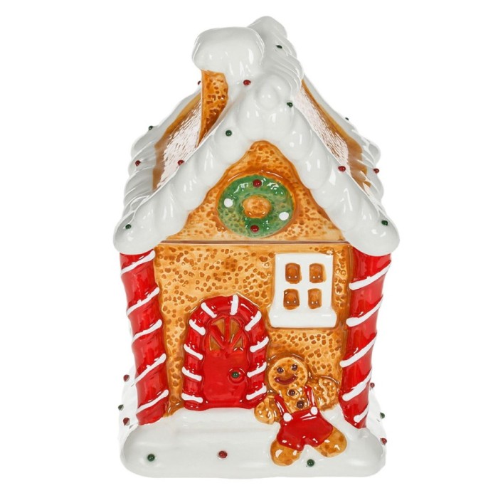 Cutie pentru Biscuiți, Model Căsuță de Turtă Dulce, Ceramică, Galbenă și Roșie, 13x12x20cm