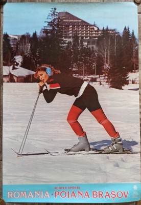 Afis pentru promovarea Romaniei, ONT Carpati, sporturi de iarna la Poiana Brasov foto