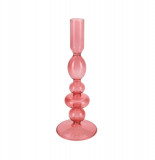 Suport pentru lumanare Classic, 8x8x22 cm, sticla, roz, Excellent Houseware