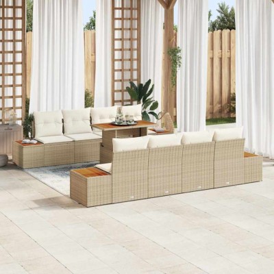 vidaXL Set de masă pentru grădină 9 pcs Bej și crem 100 x 55 x 73 cm foto