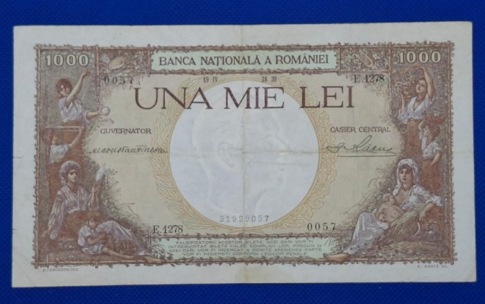 1000 lei 1939, seria E.1278 0057, stare bună