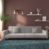 Canapea Extensibila 2 Locuri vidaXL Gri Deschis Catifea + 2 Perne, 220x84.5x69 cm, Cadru Lemn, Multifunctionala