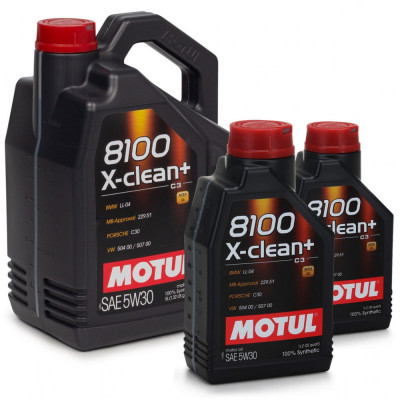 Set Ulei Motor Motul 8100 X-Clean+ 5W-30 5L 106377 + 2 Buc Ulei Motor Motul 8100 X-Clean+ 5W-30 1L 106376 foto