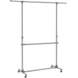 SONGMICS Suport pentru haine cu sina superioara extensibila, pe roti, reglabil in inaltime 113-198cm, argintiu Household NewTrend