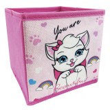 Cutie Depozitare Copii Fucsia, 15x15x15cm, Model Pisica Curcubeu, Organizator Jucarii, Camera Copilului, Polipropilena