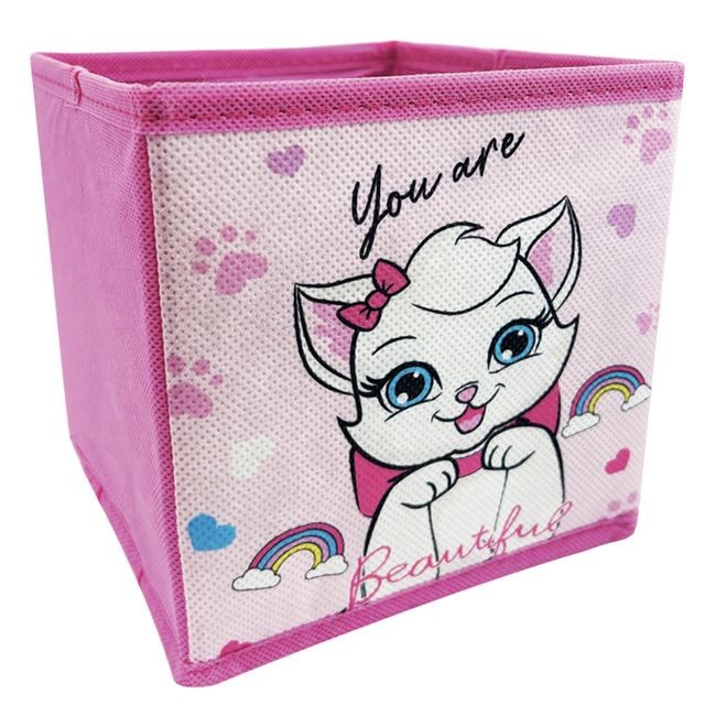 Cutie de Depozitare Fucsia, Pisica Curcubeu, 15x15x15cm