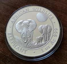 SOMALIA - 100 Shillings 2014 - in capsula - Elefant - argint 31.1 gr. - 999/1000 foto