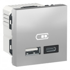 Priza USB tip A + C 2M 2.4A 12W Schneider Noua Unica aluminiu NU301830