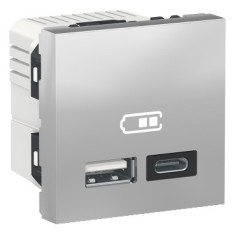 Priza USB tip A + C 2M 2.4A 12W Schneider Noua Unica aluminiu NU301830