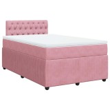 Cumpara ieftin Pat box spring cu saltea, roz, 120x200 cm, catifea