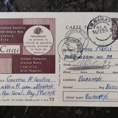 Carte postala 1965, Abonamente la presa romaneasca, circulata Ramnicu Sarat