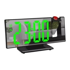 Ceas de masa, cu oglinda si proiectie, din PVC, cu 2 nivele de lumina, 2 alarme, afisaj de zi si luna, 185 X 76/96 X 27/45 mm, incarcare USB, negru/ve