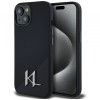 Husa MagSafe pentru Apple iPhone 15, Karl Lagerfeld, Silicone Shadow Metal Initial, Neagra