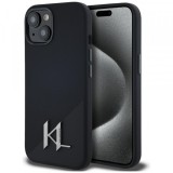 Husa MagSafe pentru Apple iPhone 15, Karl Lagerfeld, Silicone Shadow Metal Initial, Neagra