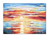 Tablou pictat manual, Peisaj marin cu veliere, 70x50cm ulei pe panza in cutit efect 3D, Leonard Covaci