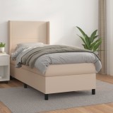 VidaXL Pat box spring cu saltea, cappuccino, 90x190 cm piele ecologică