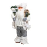 Figurina decorativa Mos Craciun, 45 cm, costum Alb