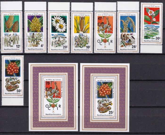 Rwanda 1975 fructe flori MI 691-698 + 2 bl. 58,59 MNH