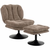 HOMCOM Fotoliu lounge cu taburet, rotire 360&deg;, din catifea Raindrop, taburet reglabil pe &icirc;nălțime, Maro | Aosom Romania