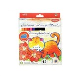 Cumpara ieftin Set 12 Creioane Colorate Maxi Triunghiulare Daco + Ascutitoare Cadou, Mina 5mm, Papetarie, Desen