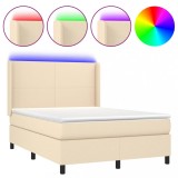 Cumpara ieftin Pat cu arcuri, saltea si LED, crem, 140x200 cm, textil