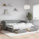 VidaXL Pat de zi cu extensie și sertare, gri deschis, 90x200 cm textil