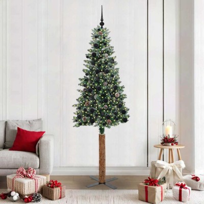 vidaXL Brad de Crăciun subțire cu 300 LED Verde și alb 210 cm 3394913 foto