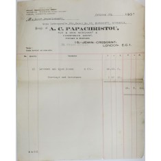 FACTURA EMISA DE A.C. PAPACHRISTOU , NEGUSTOR LONDONEZ DE BLANURI , UNUI CLIENT BUCURESTEAN , 5 OCTOMBRIE , 1937