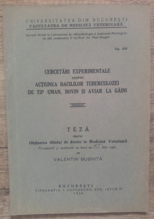 Cercetari actiunea bacililor tuberculozei de tip uman, bovin si aviar la gaini