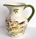 Carafă / Ulcior ceramic pictat manual &ndash; stil rustic mediteranean, inaltime 21 cm