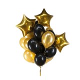 Set 13 Baloane Latex &amp; Folie Aurii/Negre, 3 Stelute, 30cm, Ropet - Aniversare, Petrecere Copii, Botez