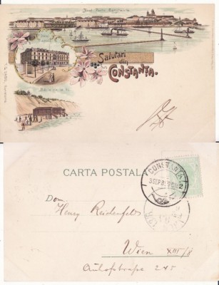 Salutari din Constanta- litografie 1899-Portul foto