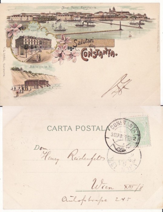 Salutari din Constanta- litografie 1899-Portul