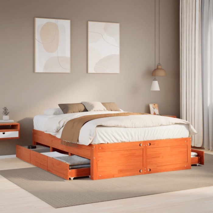 vidaXL Cadru pat fără saltea/cu sertare maro 160x200cm, lemn masiv pin 3308800