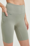 Under Armour pantaloni scurți de antrenament Motion culoarea verde, neted, high waist