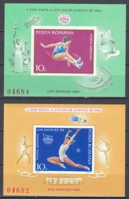 ROMANIA 1984 LP 1105 LP 1106 A XXIII-a EDITIE J.O.VARA LOS ANGELES 1984 COLITE NEDANTELATE MNH foto