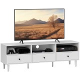 HOMCOM Mobilier TV pentru p&acirc;nă la 75&quot; cu 3 sertare, 3 rafturi deschise și pas-cablu, 140 x 34 x 45 cm, alb | Aosom Romania