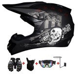 Cumpara ieftin Set Cască Cross Dark Skull cu Mănuși, Ochelari, Cagulă și Suport de Perete