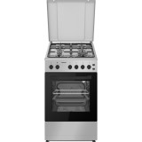 Aragaz pe gaz Heinner HFSC-S60LITGSL, 4 arzatoare, Lumina cuptor, Dispozitiv de siguranta, Argintiu