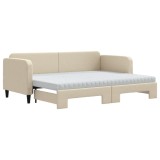 Cumpara ieftin Pat de zi cu extensie si saltele, crem, 80x200 cm, textil
