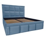 Pat tapitat Premium, 140/200 cm, gri albastrui 239, cu somiera metalica rabatabila si spatiu de depozitare