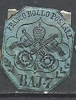 Italy Church State 1852 Coat of arms, 7Baj, Mi.8b, used AM.170