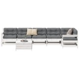 Gossi set canapea de gradina, 7 piese, alb, lemn masiv de pin
