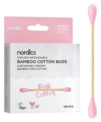 Betisoare din bumbac si bambus, 100buc, roz foto
