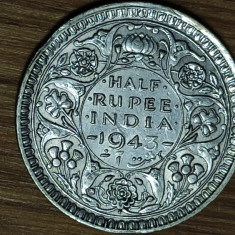 India Britanica - argint - 1/2 half rupee 1943 • Bombay - George VI -bijuterie !